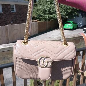 Gucci Nude Quilted Shoulder Bag with Gold Chain